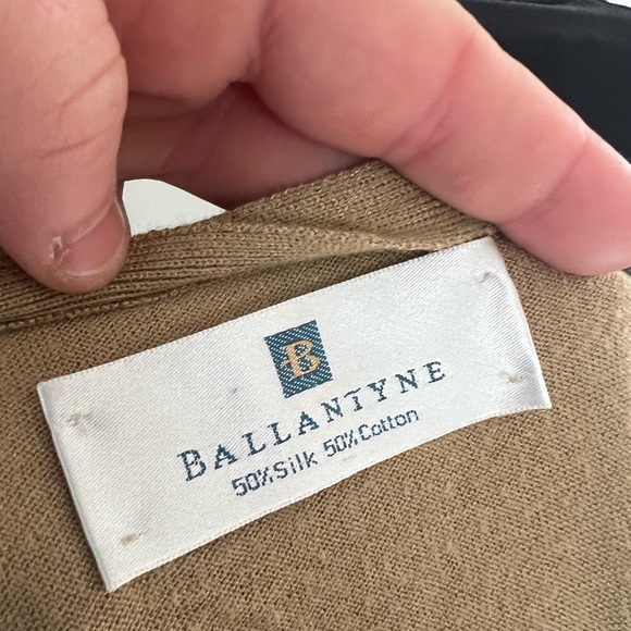 Ballantyne Tan Brown Silk & Cotton Blend Button Closure Cardigan 6 - Picture 2 of 5